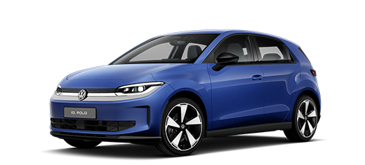 Schräg-seitliche Ansicht des ID. Polo in blau