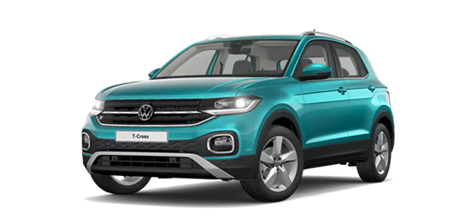 Schräge Ansicht des T-Cross Vorgängermodell in Türkis