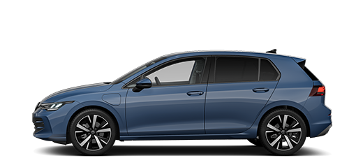 Seitliche Anscht eines VW Golf Rabbit eHybrid in blau