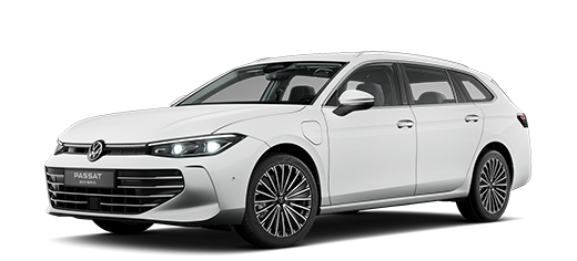 Seitlich frontale Ansicht eines VW Passat eHybrid
