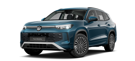 Schräge Frontansicht eines Tayron in Nightshade Blue Metallic