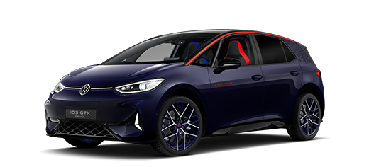 Seitlich frontale Ansicht eines VW ID.3 GTX FIRE+ICE