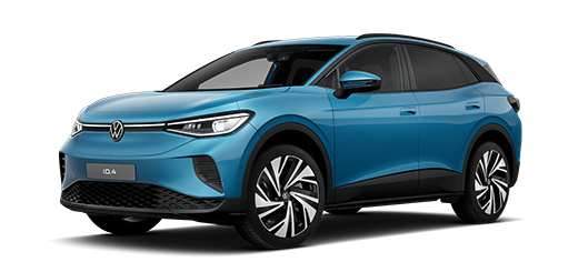Seitlich frontale Ansicht eines VW ID.4 in blau