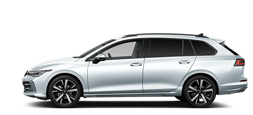 Seitliche Ansicht des Golf Variant in Oyster Silver Metallic