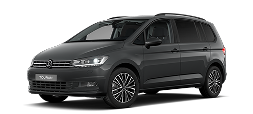 Seitlich frontale Ansicht des VW Touran