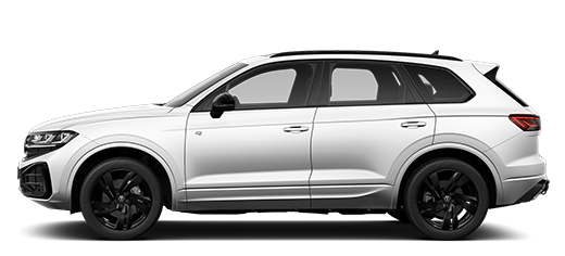 Seitliche Ansicht des VW Touareg in weiß