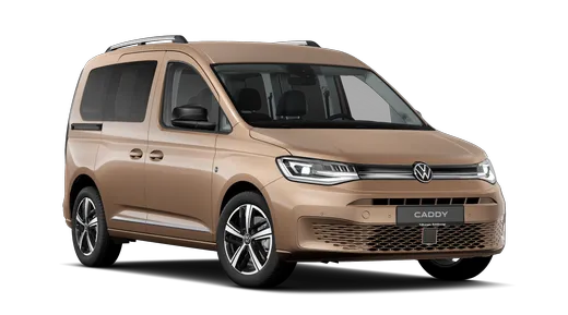 Schräge Frontansicht des Caddy in Copperbronze Metallic