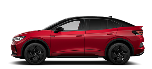 Seitliche Ansicht eines roten VW ID.5 GTX - Kings Red Metallic