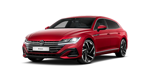 Schräge Frontansicht eines roten Arteon Shooting Brake 