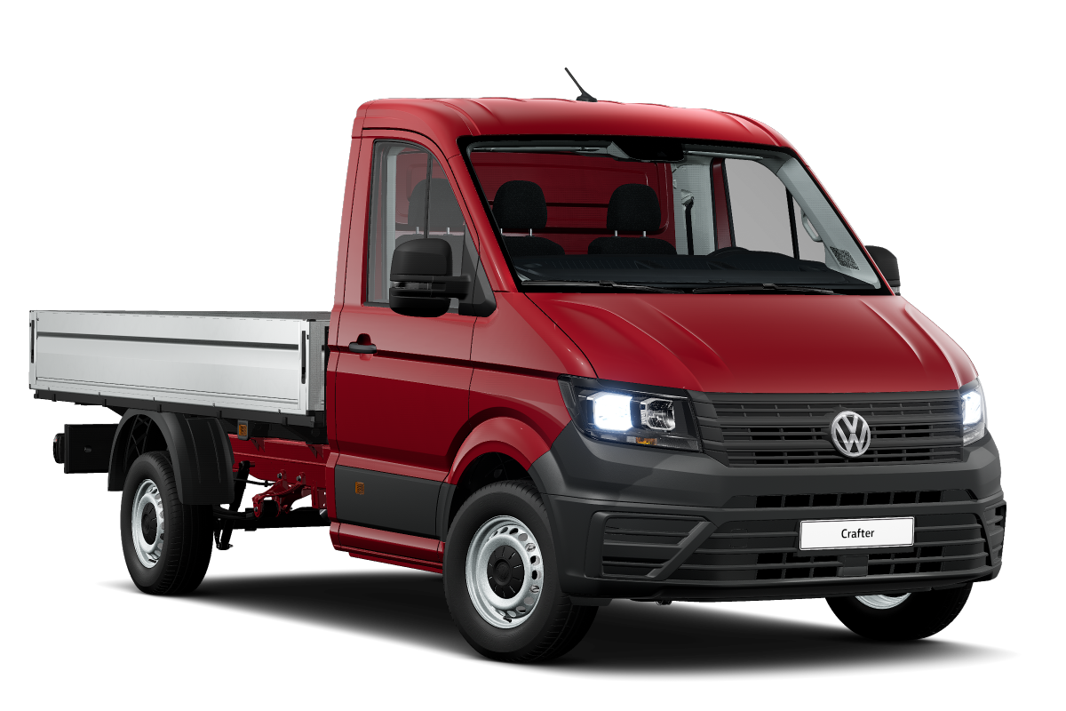 Der Crafter Pritschenwagen in Rot Front.