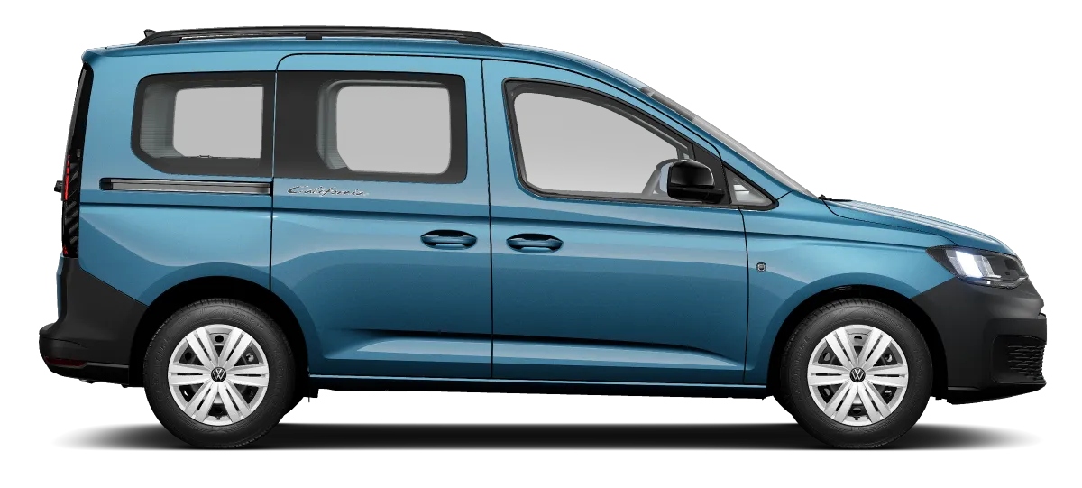 Der Caddy California in Blau Seite.