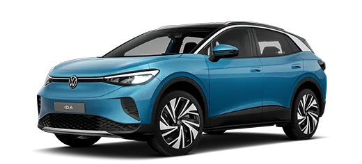 Seitlich frontale Ansicht eines VW ID.4 in blau